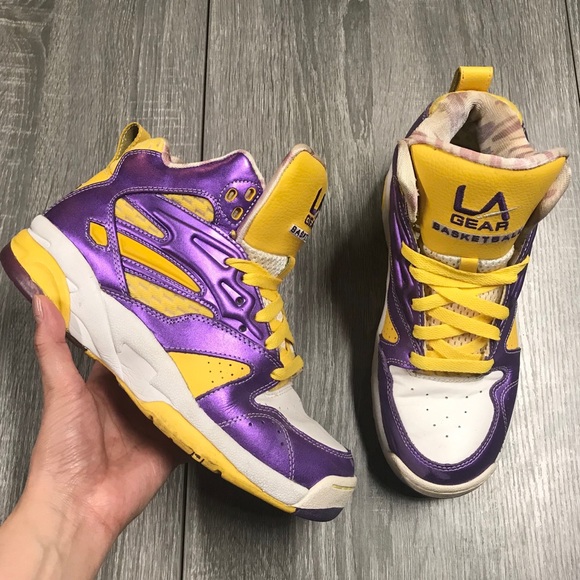 purple yellow sneakers